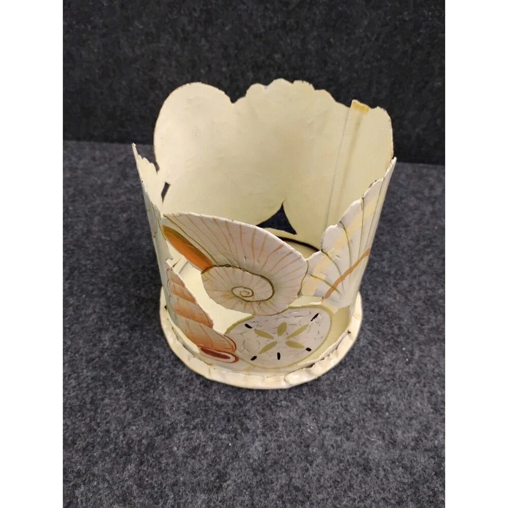 Vintage Coastal Seashell Motif Handmade Metal Candle Holder Artist Signed 5